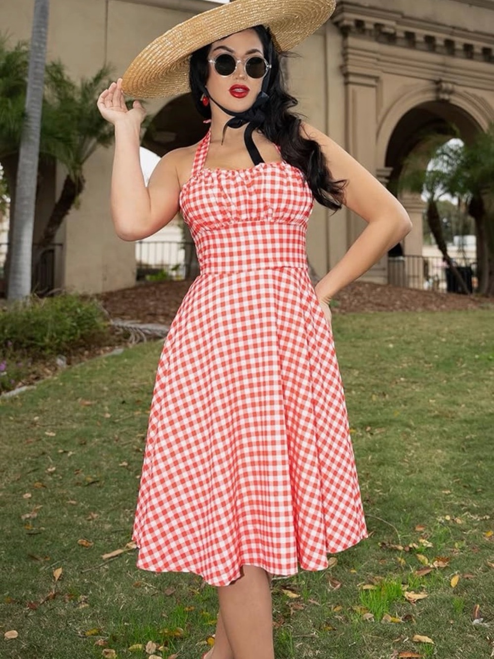 Red Gingham Midi Dress - Women